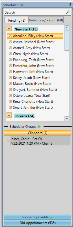 Scheduler Bar Patients wo Appointments