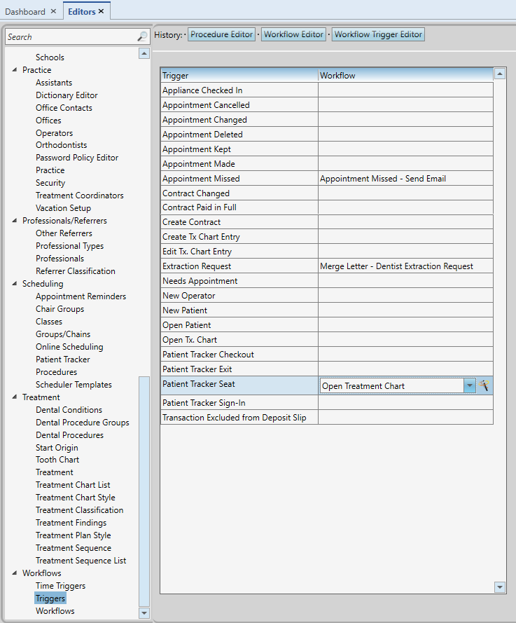 Edge Cloud Triggers Editor to open a patient treatment chart