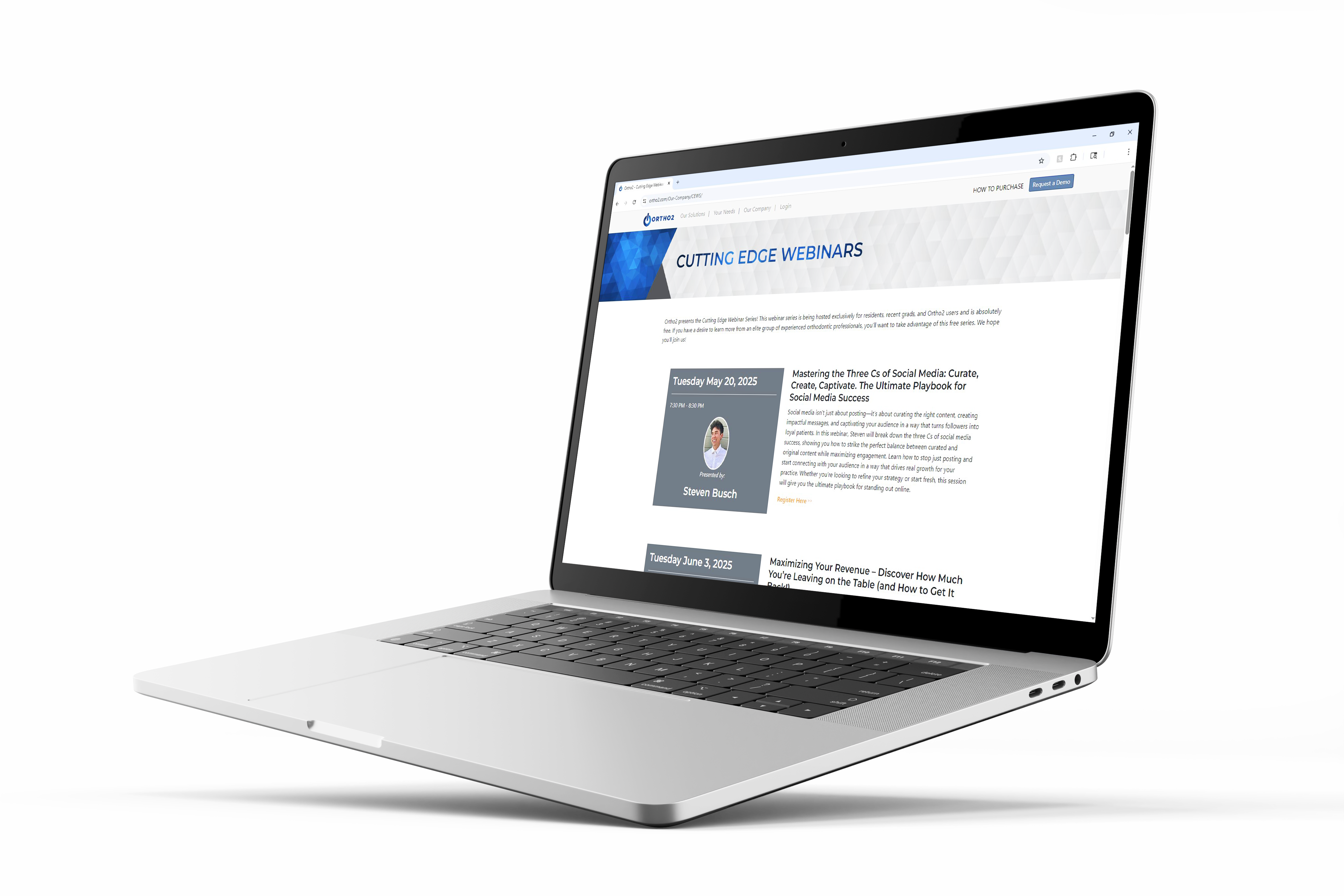 Ortho2 Cutting Edge Webinar Home Page on a Laptop